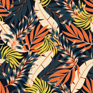 original seamless tropical pattern with bright orange flowers_