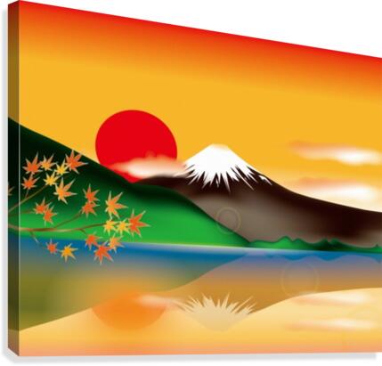 mount fuji japan lake sun sunset by Shamudy Wall Art