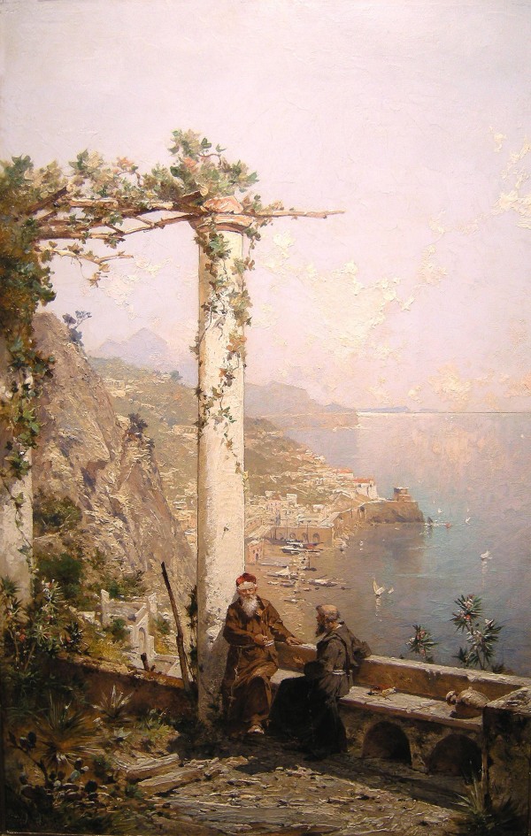 Two monks on the coast of Amalfi Print