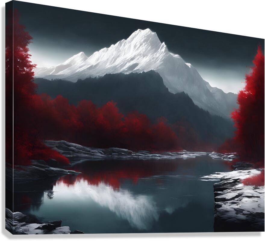 Red woods and white snowy mountain Canvas Print