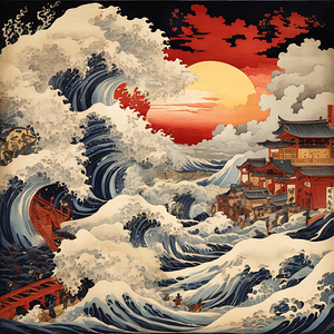 Japan Katsushika Hokusai very turbulent sea with very large waves