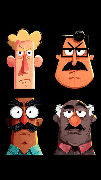 Grumpy Guys Club Quirky Cartoon Faces Wall Art by CreativeCorner