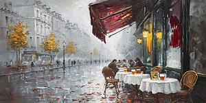 Impressionist Painting Of Outdoor Cafe On Autumn