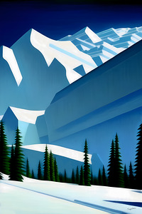 Vibrant Minimalistic Modern Abstract Snowy Mountains Nature Painting