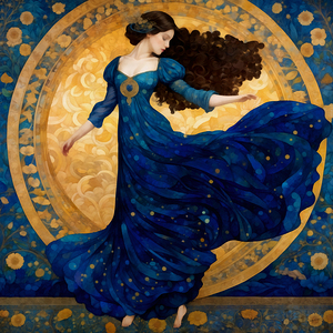 Beautiful & Vibrant Vintage Style Art Nouveau Woman Dancing Painting