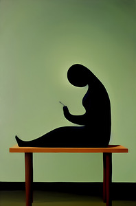 Abstract Silhouette of Girl using Cellphone Minimalist Painting