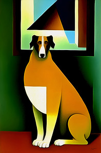 Abstract Vintage Style Mid Century Modern Surreal Dog Painting