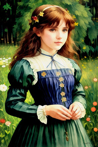 Cute Victorian Country Girl with Flowers in Her Hair Painting