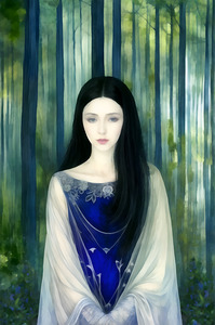 Beautiful & Whimsical Medieval Girl in Woods Painting