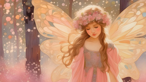 Cute Pink Fairy in the Woods Fantasy Painting 