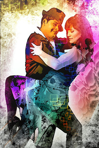 Colorful Romantic Couple Tango Dancers in Love