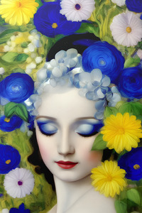 Abstract Vintage Style Woman Surrounded by Flowers