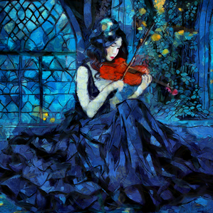 Gothic Violinist in Moonlit Garden – Dark Fantasy Elegant Art