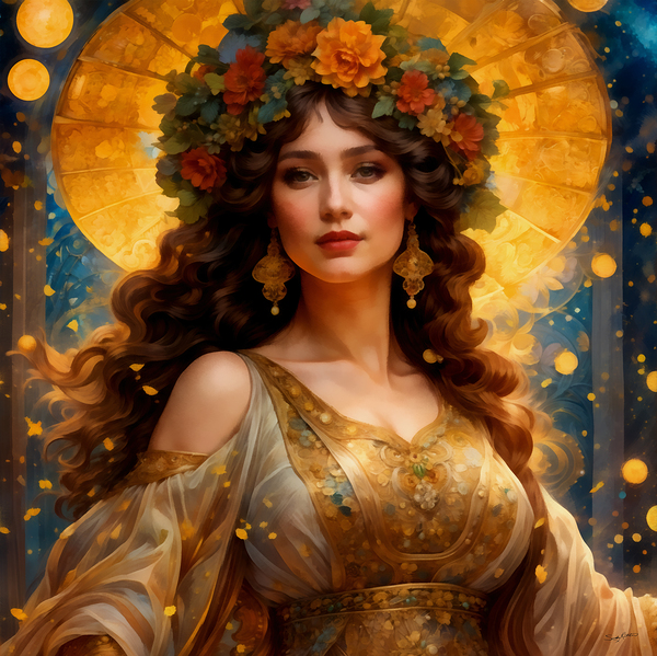 Beautiful Art Nouveau Style Woman with Flower Crown Painting by Sandy Richter