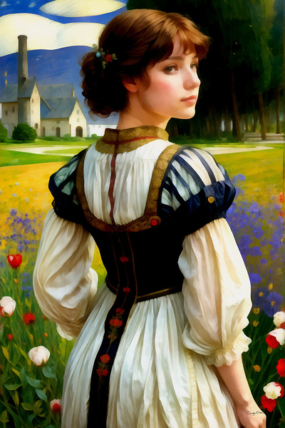 Beautiful Vintage Style Peasant Girl Painting by Sandy Richter