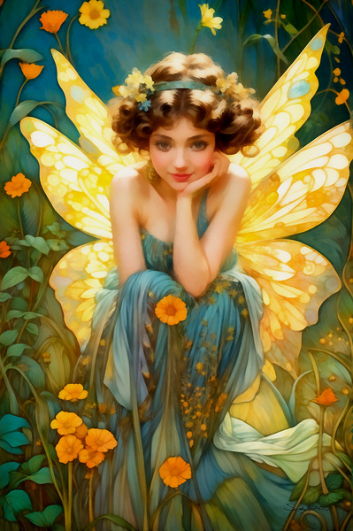Cute and Girly Art Nouveau Style Fairy Painting by Sandy Richter