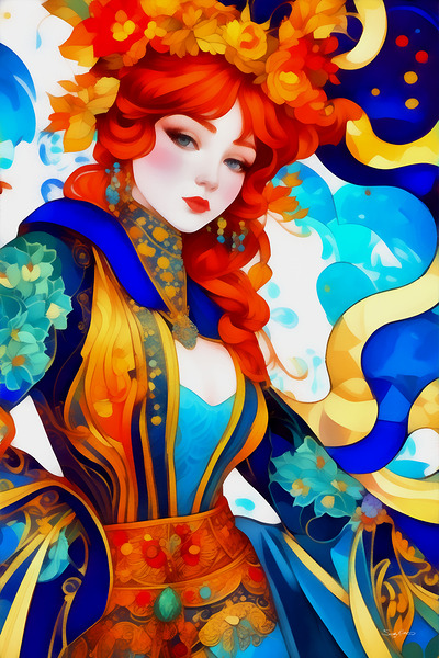 Colorful Whimsical Abstract Cute Vintage Style Fantasy Girl Painting  by Sandy Richter