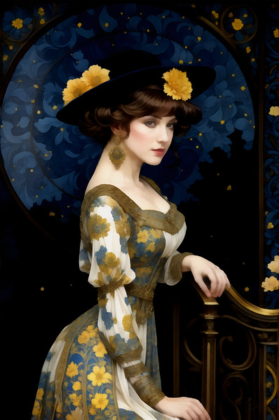 Elegant & Fashionable Art Nouveau Style Victorian Lady Painting by Sandy Richter