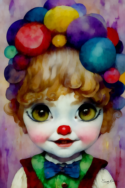 Colorful Creepy Whimsical Chibi Circus Clown Painting by Sandy Richter