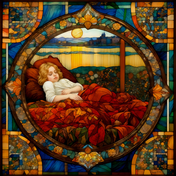 Colorful Vintage Art Nouveau Style Cute Sleeping Child Painting by Sandy Richter