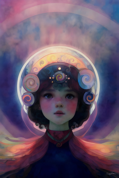 Celestial Dream Guardian - Ethereal Fantasy Portrait with Cosmic Halos by Sandy Richter