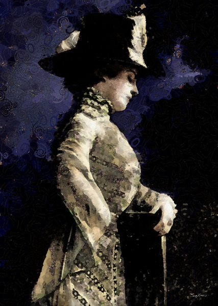 Sad Vintage Lady with Hat Mixed Media Painting by Sandy Richter