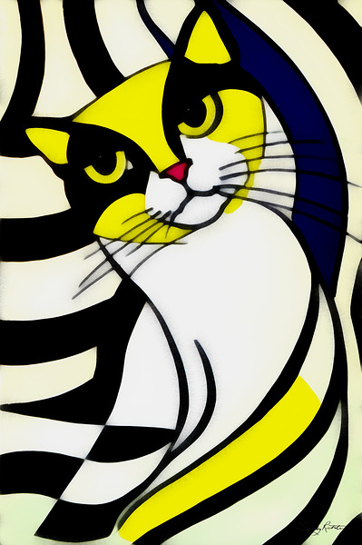 Minimalist Retro Pop Art Abstract Cat Painting by Sandy Richter