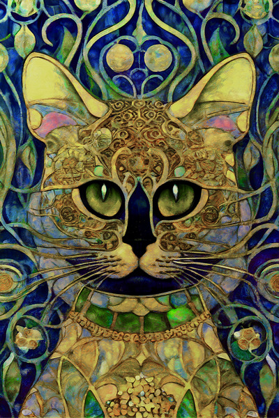 Abstract Portrait of a Cat in Vintage Tiffany Style Stained Glass by Sandy Richter