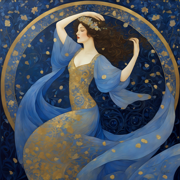 Beautiful Art Nouveau Style Woman in Floral Circle Painting by Sandy Richter