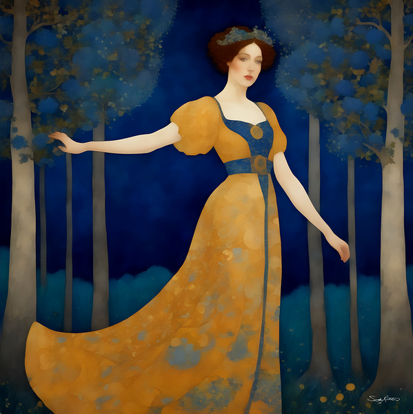 Beautiful Art Nouveau Woman in the Forest Painting by Sandy Richter
