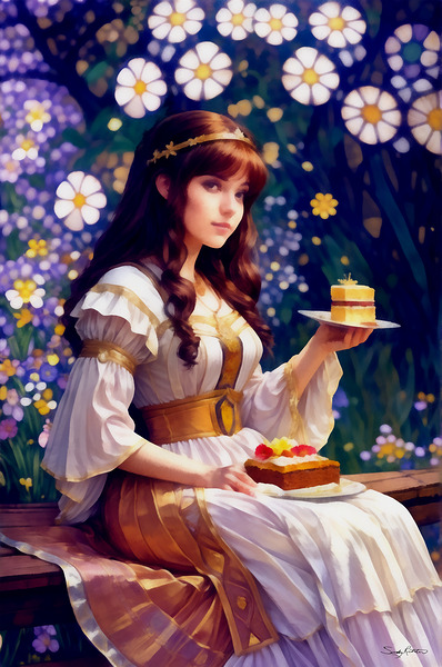 Cute Anime Style Girl With Birthday Cake Painting by Sandy Richter