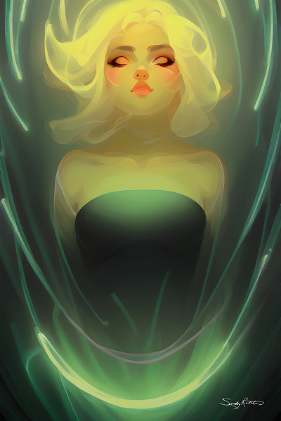 Beautiful Abstract Anime Style Woman Basking in the Light by Sandy Richter