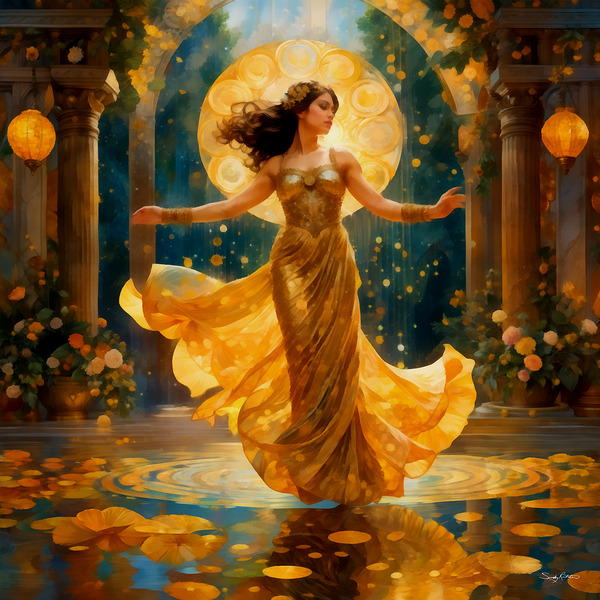 Beautiful Art Nouveau Woman Dancing in the Rain Painting by Sandy Richter