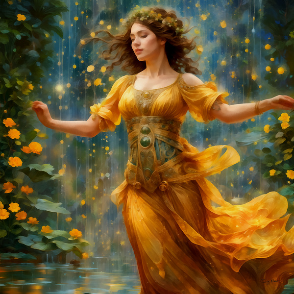 Beautiful Woman Dancing in the Rain Painting by Sandy Richter