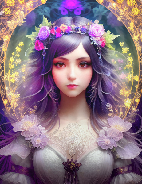 Mystical Floral Princess Fantasy Portrait - Violet Gothic Fairy Art Print by Sandy Richter