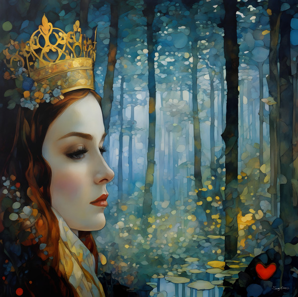 Fantasy Queen in Enchanted Forest – Lost Heart Fairytale Portrait Art by Sandy Richter