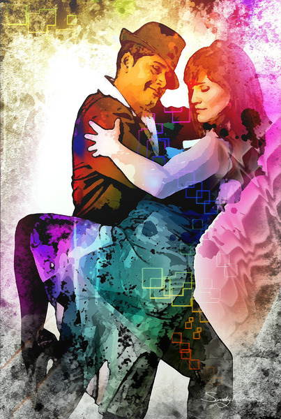 Colorful Romantic Couple Tango Dancers in Love by Sandy Richter