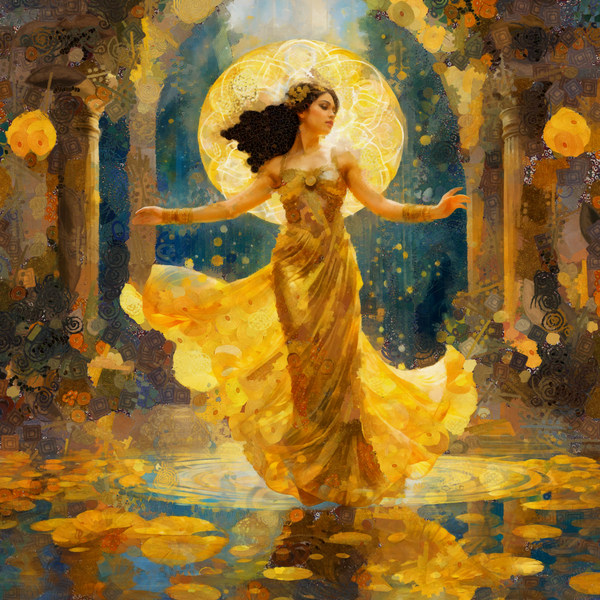 Golden Sacred Garden Spirit Dance in the Rain by Sandy Richter