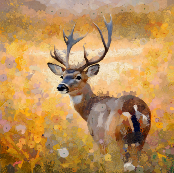 Whispers of the Wild - Majestic deer in Meadow by Sandy Richter