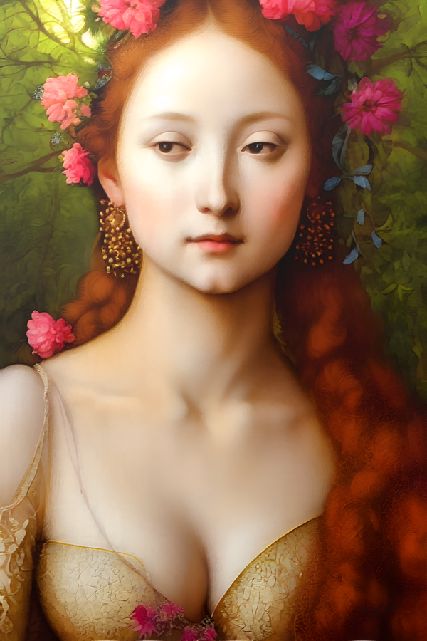 Renaissance Flower Muse - Romantic Classical Portrait with Floral Fantasy Beauty by Sandy Richter