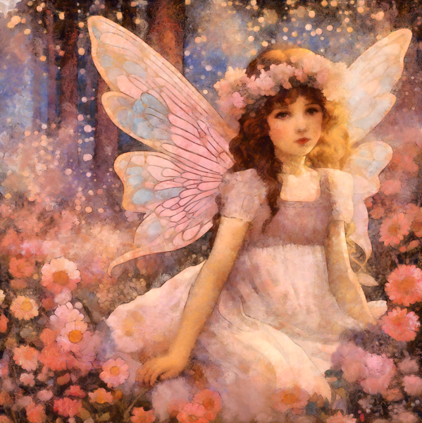 Whimsical Storybook Fairy in Enchanted Forest - Fantasy Art Print  by Sandy Richter
