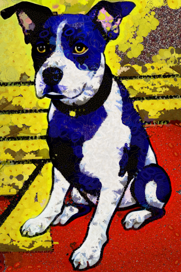 Abstract Retro Pop Art Style Modern Surreal Dog Painting by Sandy Richter