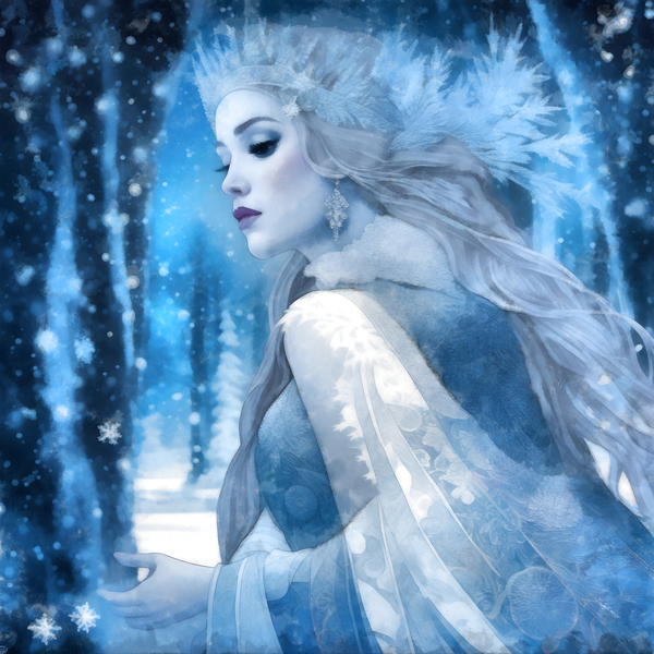 Enchanted Snow Queen in Winter Forest - Fantasy Ice Princess Art by Sandy Richter