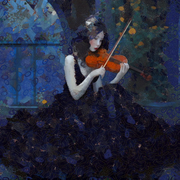 Gothic Violinist in Moonlit Garden - Girl with Violin by Sandy Richter