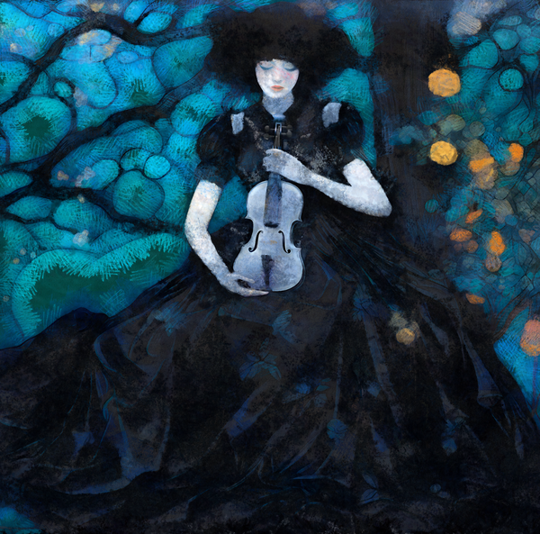 Ethereal Gothic Violinist – Dark Fantasy Woman with Violin in Moonlit Dream by Sandy Richter
