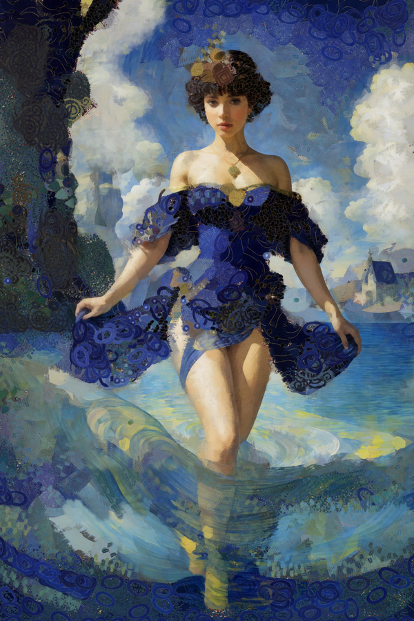 Beautiful Art Nouveau Style Girl Playing in Water Painting  by Sandy Richter