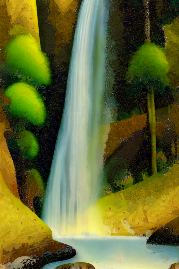 Zen Minimalist Modern Aesthetic Abstract Waterfall Nature Painting by Sandy Richter