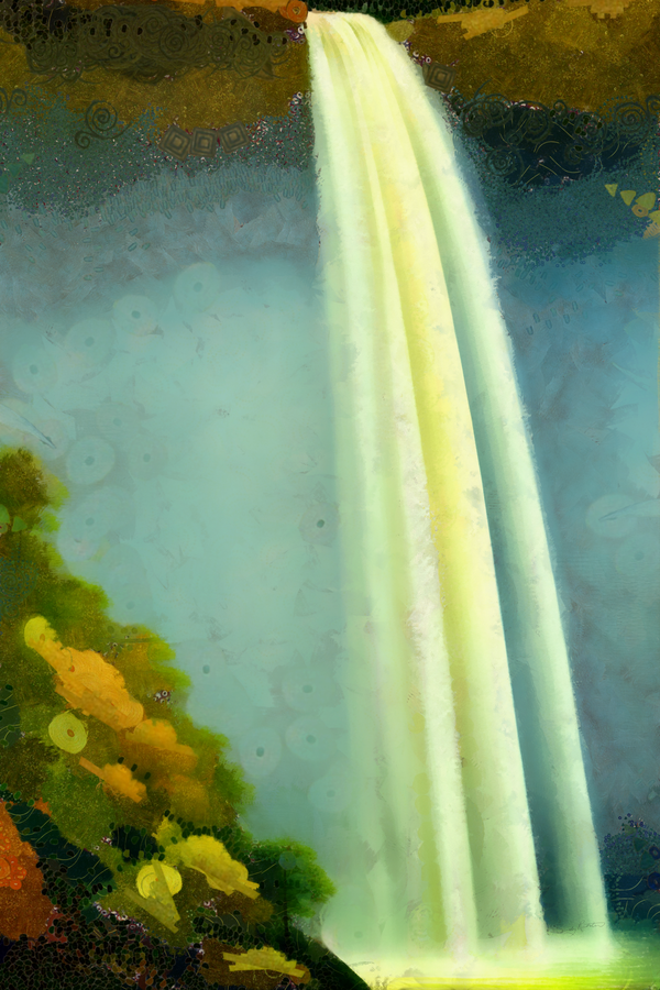 Colorful Elegant Aesthetic Abstract Waterfall Nature Painting  by Sandy Richter