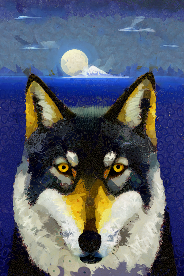 Abstract Contemporary Wolf Face Portrait Painting by Sandy Richter