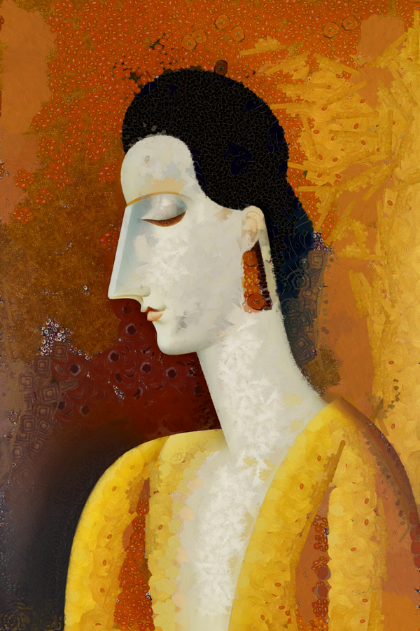 Portrait of Aesthetic Abstract Woman in Repose Painting by Sandy Richter
